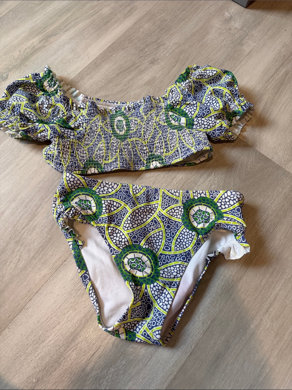 Janie and Jack White Swim set  with Blue and Lime Trim